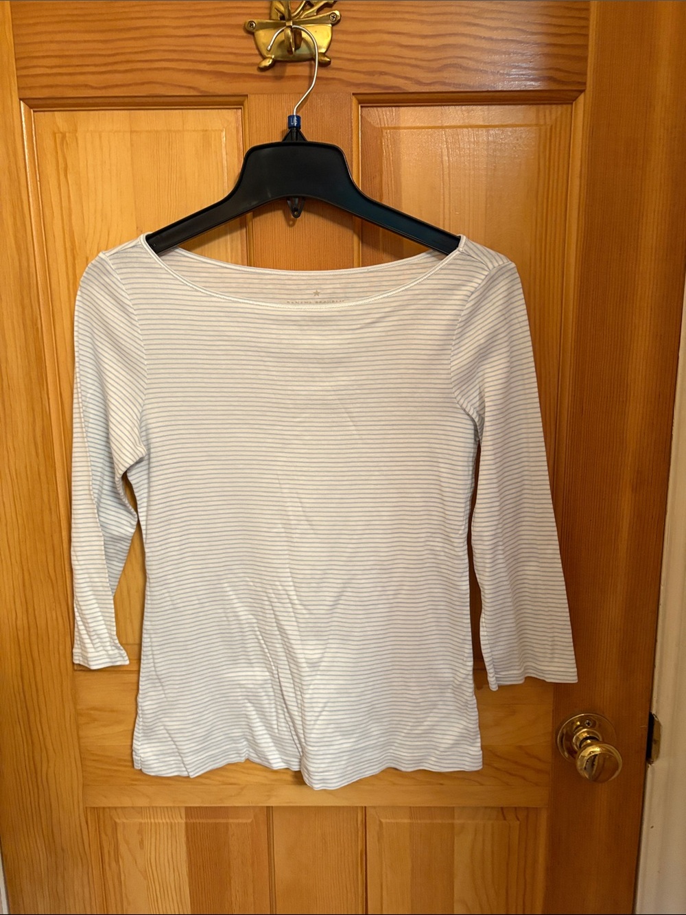 Banana Republic Striped Boatneck Long Sleeve Top - White and Light Gray